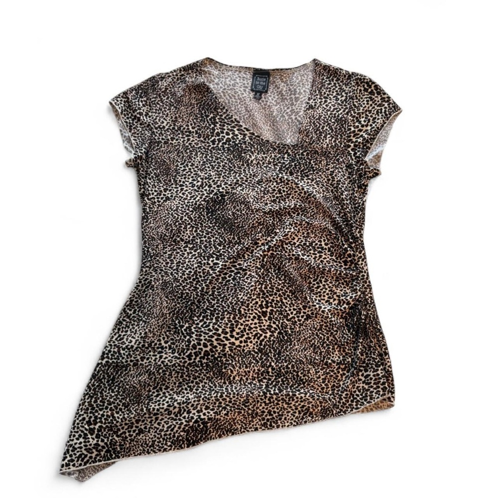 Asymmetrical Cheetah Leopard Print Short Sleeve Shirt